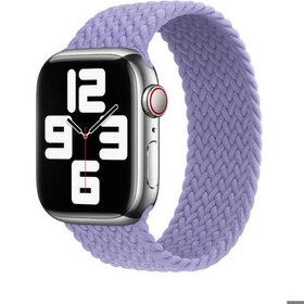 Resim Apple Watch Ultra 49mm Uyumlu Kordon Hasır Örgü Esnek KRD-32 Medium Strap Kayış Lila 