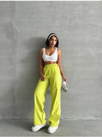 Resim Şeritli Deri Pantolon Yeşil H26430 Yeşil 