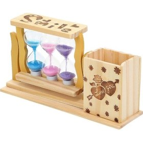 Resim Ganzhoushop Ahşap Kalemlik Kalemlik Yaratıcı Kum Saati Dekorasyon Masaüstü Süsleme Hediye 