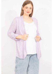 Resim Kadın Lila Büyük Beden İkili Görünümlü Tek Parça Kol Detaylı Bluz 65n35575-lila Lila 
