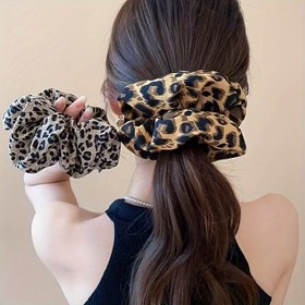 Resim 2 adet Vintage Şık Leopar Desenli Saç Tokası Seti, Saten Kaplama ile Kumaş Saç Bağları, Yüksek Elastikiyet, Saç Bakımı, Hasar Yapmayan, Kabarık Düşük Kuyruk Tutucuları, Saten Kaplama ile Kızlar için Uygun, 14+ Yaş Aralığı için Doğum Günü Hediyesi 
