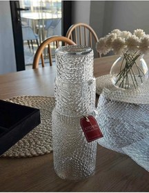 Resim 1 Litre Cam Lüx Bardaklı Origami Stil Başucu Sürahisi | Borosilikat Karaf Sürahi - 1 Adet 