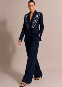 Resim LOOSH Kadın Lacivert Fular Detaylı Blazer Takım 