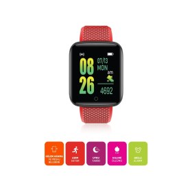 Resim Polosmart PBS153 Titreşimli Adım Sayar Müzik Kontrol Spor Mod Bluetooth Akıllı Saat Kırmızı 