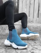 Resim BA0444 Bağcıksız Rahat Yüksek Taban Mavi Erkek Spor Yarım Bilek Bot 