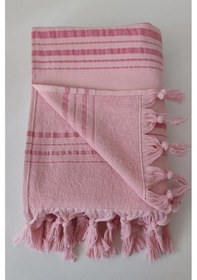 Resim Tek Yüzlü Pamuk Havlu Peştemal - Pembe Pembe 