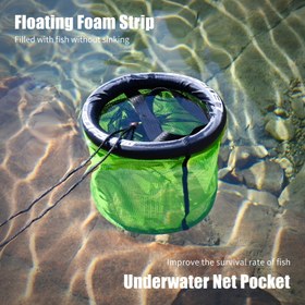 Resim 1 Paket LEOFISHING Yüzen Balık Sepeti - Katlanabilir Nefes Alabilen Ağ ile Canlı Balık Tutucu, Tatlısu Balıkçılığı için Sarı-Yeşil Taşınabilir Minnow Kovası, Göller, Nehirler ve Havuzlar 