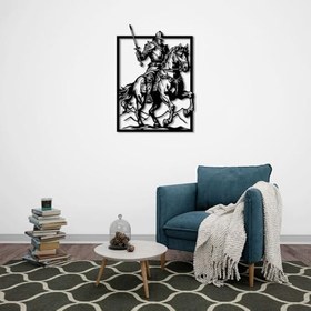 Resim ROMIA Ortaçağ Şövalyesi Duvar Sanatı, Metal At Binici Tasarımı, Siyah Çerçeve, Modern Ev Dekoru (28"X20"/70X50CM) 