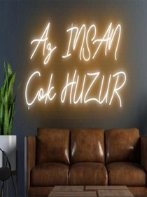 Resim Az İnsan Çok Huzur Yazılı Neon Tabela Turuncu 
