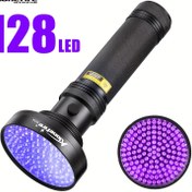 Resim Alonefire Yeni 128 LED 395nm UV El Feneri Ultraviyole Meşale Işıklı Dedektör Kuru Evcil Hayvan İdrar Lekeleri Reçine Sertleştirme Oje Para Cevher Akrep Floresan Dedektörü Evcil Hayvan Lekesi Kedi Sızıntısı Görünmez Mürekkep İşaretleyici Lamba Kullanın AA piller (dahil değil) 
