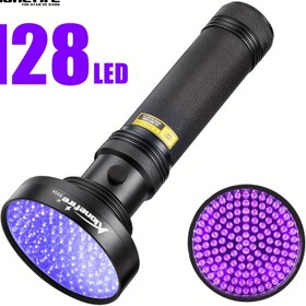 Resim Alonefire Yeni 128 LED 395nm UV El Feneri Ultraviyole Meşale Işıklı Dedektör Kuru Evcil Hayvan İdrar Lekeleri Reçine Sertleştirme Oje Para Cevher Akrep Floresan Dedektörü Evcil Hayvan Lekesi Kedi Sızıntısı Görünmez Mürekkep İşaretleyici Lamba Kullanın AA piller (dahil değil) 