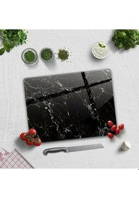 Resim Decorita Cam Kesme Tahtası | Siyah Mermer Görünümlü | 30cm x 40cm 