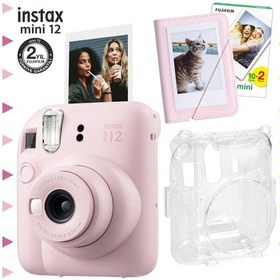 Resim Fujifilm Instax Mini 12 Fotoğraf Makinesi + 20'li Film + Mini Albüm + Şeffaf Kılıf Seti Pembe 
