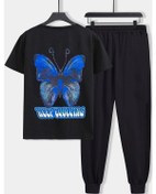 Resim Butterfly Baskılı 2'li Eşofman Takımı Siyah 