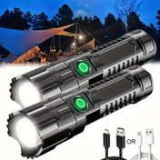 Resim 2 adet/1 adet Süper Parlak LED Şarj Edilebilir El Fenerleri, 3 Aydınlatma Modu, Yüksek/Düşük/Strobe, Dış Maceralar için USB Kablosu Dahil 