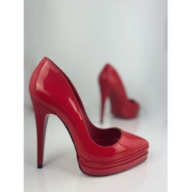 Resim Hayy Shoes Kırmızı Rugan Çift Platform Stiletto Topuklu Ayakkabı 