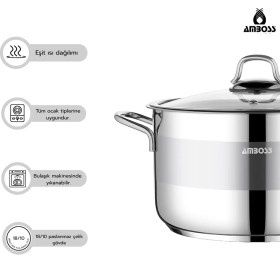 Resim Ambos Saphire Paslanmaz Çelik 30 cm Cam Kapaklı Derin Tencere 