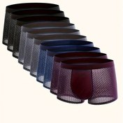 Resim 10 Adetlik Erkek Fiber Boxer Külot, Nefes Alabilir Elastik Rahat Kalıp, Polyester %94 Elastan %6, Orta Esnek Örme Kumaş, Kontrast Renkli File Detaylı Düz Renk, 120gsm - Çeşitli Renkler 