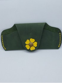 Resim sorte store Hakiki Deri El Yapımı Handmade Koyu Yeşil /Sarı Çiçek Motifli Gözlük Kılıfı 