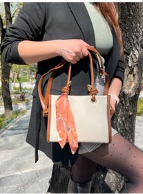 Resim Butikolea Elan İpek Atkılı Kadın Çantası Bej - Kahverengi 