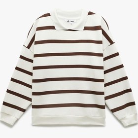 Resim Koton Şardonlu Polo Yaka Çizgili Oversize Sweatshirt Kahverengi Çizgili 6wal10230ık Kahve Çizgili 