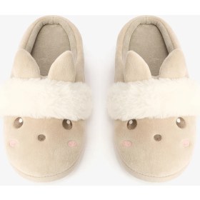 Resim Bej Sevimli Tavşan Nakışlı Ev Terliği 