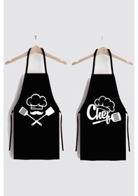 Resim Ayshome Chefs Leke Tutmaz Kumaş Mutfak Önlüğü 2'li Siyah 