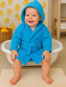Resim CottonVerse Bebek & Çocuk Kapşonlu Bornoz - %100 Pamuk, Unisex Turkuaz - Turkuaz / 3-4 Yaş 