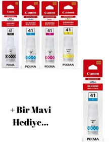 Resim Canon Gı-41 Pixma G3420 Orjinal Mürekkep Kartuş Takımı + 1 Mavi Muadil 