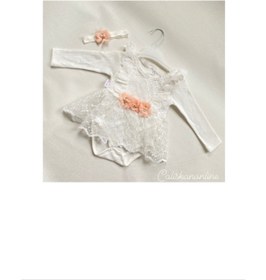 Resim MİRALEL BABY Kız Bebek Güpürlü Bandanalı Çıtçıtlı Badi 