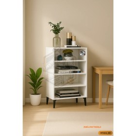 Resim Tamamı Mdf 4 Raflı Siyah Ayaklı Modern Dergilik / Kitaplık 