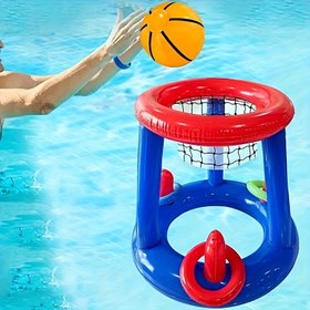Resim Havuz Şamandıra Oyuncak Seti - Yüzen Basketbol Potası & Halka Atma Oyunları, Yaz Eğlencesi Su Sürüşleri 