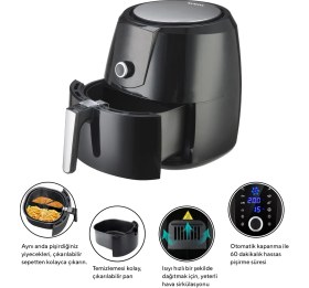 Resim Kumtel Digital Fastfryer XXL 8.5 L Yağsız Fritöz - Tek Hazneli, Zamanlayıcı, Dokunmatik Kontrol, Enerji Tasarrufu Sağlayan ve Kolay Temizlenen 