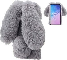 Resim LCHDA Pelüş kılıf Samsung Galaxy S7 için tüylü tavşan kürkü kılıf cep telefonu kılıfı kız sevimli tavşan kürkü sevimli tavşan kulakları cep telefonu kılıfı koruyucu darbeye dayanıklı TPU silikon kılıf 