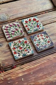 Resim Oscar Stone Decor Baskılı Doğaltaş Bardak Altlığı 4'Lü Set Desen Tile 4Dsn-046 