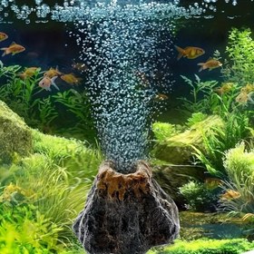 Resim 1 adet Volkan Akvaryum Dekoru, Aktif Su Ortamı için Köpüren Taş - Küçük Tanklar için Estetik Dekorasyon ve Oksijenlendirme Artışı, Tüm Su Hayvanları için Uygun, ABS Malzeme, Balık Dostu 