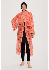 Resim Remsa Mayo Remsa Tesettür Mayo Üzerine Tek Kaftan Kimono Pareo Rp007 Melis Turuncu 