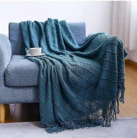 Resim Nordic Örgü Battaniye - Yumuşak, Dokulu Ve Sağlam, Avrupa'da Kanepe, Yatak Ve Noel Dekorasyonu İçin 150x230 Cm, Elmas Morandi Mavisi 