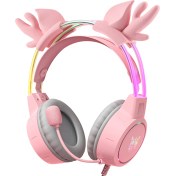 Resim Digital Computer Home Onıkuma X15 Pro Kablolu Oyun Kulaklıkları Rgb Işık Boynuzları ile Bilgisayar Pc Gamer Için Stereo Surround Kulaklık-Pembe (Yurt Dışından) 