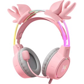 Resim Digital Computer Home Onıkuma X15 Pro Kablolu Oyun Kulaklıkları Rgb Işık Boynuzları ile Bilgisayar Pc Gamer Için Stereo Surround Kulaklık-Pembe (Yurt Dışından) 
