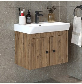 Resim Ada Lavabolu Mat Suntalam Banyo Alt Dolabı 60 Cm Atlantik Çam 