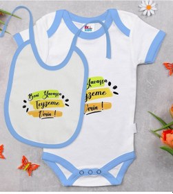 Resim Bk Kids Beni Yavaşça Teyzeme Verin Tasarımlı Mavi Bebek Body Zıbı Çok Renkli 