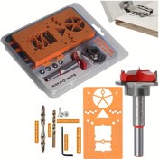 Resim Hassas Ahşap İşleme Menteşe Delme Kılavuzu Seti - 35mm Alaşımlı El Tipi Cep Deliği & Dübel Testere Matkap Aracı Kiti Yuvarlak Saplı, Taşınabilir & Kolay Kullanımlı DIY El Sanatları & Marangozluk İçin 