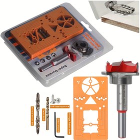 Resim Hassas Ahşap İşleme Menteşe Delme Kılavuzu Seti - 35mm Alaşımlı El Tipi Cep Deliği & Dübel Testere Matkap Aracı Kiti Yuvarlak Saplı, Taşınabilir & Kolay Kullanımlı DIY El Sanatları & Marangozluk İçin 