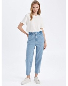 Resim Defacto Paperbag Yüksek Bel Kısa Paça Jean Yıkamalı Pantolon D4306AX24AUNM85 İndigo 