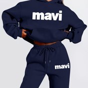 Resim Kadınlar İçin Kapüşonlu Sweatshirt ve Pantol Takım MAVI Baskılı Şık Yüksek Kalite Sonbahar Kış Giyim 