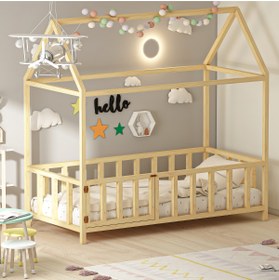 Resim GİVAYO WOOD'S Teddy Montessori Yatak Çam Kapılı 