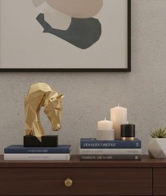 Resim Dekoratif Kitap Tutucu Kübit At Figürlü Biblo Gold 