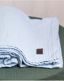 Resim 4 Katlı Müslin Yatak Örtüsü - Battaniye Pike %100 Organik Pamuk Dört Mevsim Yumuşak Gots Sertifikalı Açik Mavi 