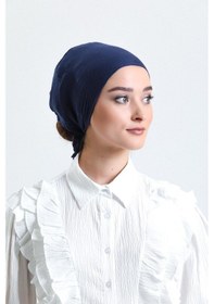 Resim Hürrem Bone Lacivert Arkadan Bağlamalı Tesettür Bone Penye Kumaş Düz Bone 1011 02 Lacivert 